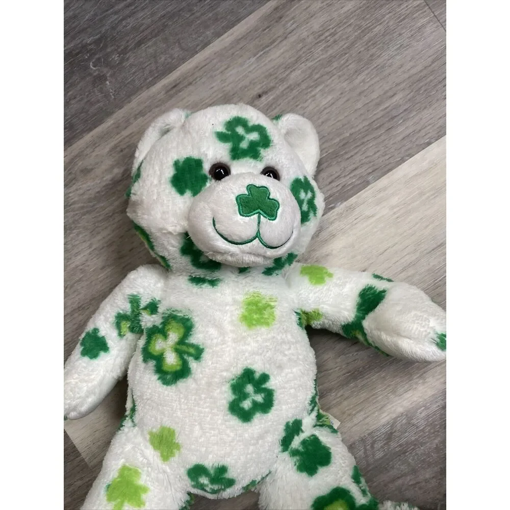 Build a Bear Shamrock Bear St Patricks Day White Green Irish Stuffed Plush BABW
